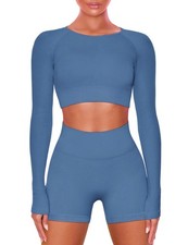 Buttergene Women Workout Sets 2 Pieces Long Sleeve Yoga Outfits Gym Clothes S...