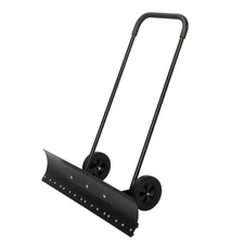 Snow Shovel with Wheels Heavy-Duty Metal Snow Pusher Adjustable Angle Handle