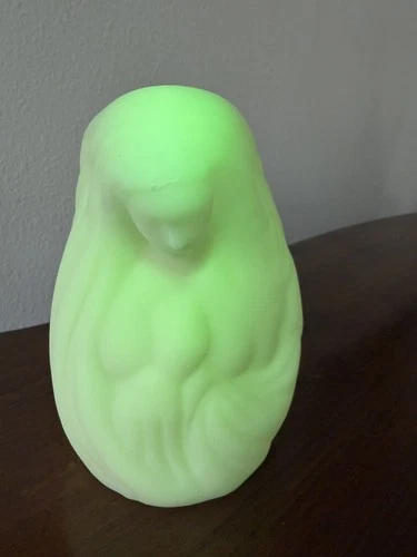 Uranium Fenton Satin Custard Glass Praying Mary Vitive Candle Holder 6”