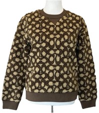 Coach Signature Sherpa Crewneck XS C6550 Khaki Dark Multi Cozy Sweatshirt