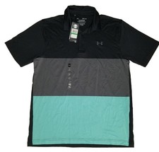 Under Armour PlayOff Polo Shirt Black Gray Aqua Color Block Heatgear NWT Lg
