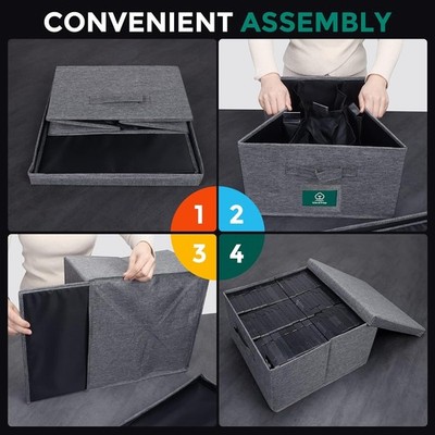ヴィンテージCD/VHS 収納ボックス グレー 10個セット VHS Storage Box with Lid, Practical VHS Storage Case with Index
