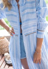 MEDIUM H&M Lemlem Blue Stripe Linen Shirtdress Blue Stripe Boho Beach Dress