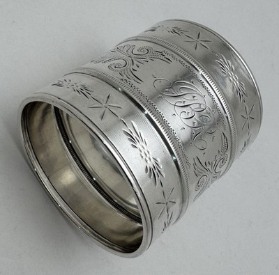 A Superb Aesthetic Bright Cut Engraved Large Sterling Silver Napkin Ring  JBR 