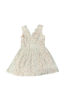 Lulus White Lace Fit & Flare Dress Women s Size M Sleeveless V-Neck Party Mini