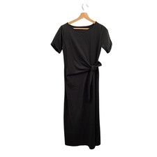 Quince Stretch Cotton Jersey Side Tie Midi Dress TRUE Black Basic Sleeved S