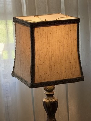 Rare  Luxury Lampshade  Silk  Shantung Square Beige w/Decorative  Trim 10'' x 11''