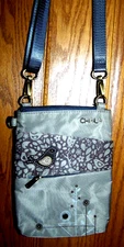 Chala Purse BIRD Polyester Crossbody Small 6 x 8 taupe Grey-Brown RFID Rem strap