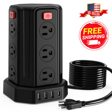 Surge Protector Power Strip Tower 12 Outlets 4 USB Ports 10ft Cord Charging Hub
