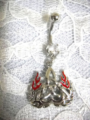 NEW CELTIC INFINITY TRI KNOT w FLAMES OF LOVE FOREVER CLEAR CZ BELLY BUTTON RING