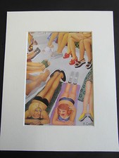 BERYL COOK "SUNBATHERS" MOUNTED CARD 10 X 8 FUNNY