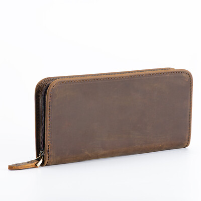 Vintage Real Leather Fountain Pen Case 3 Divided Slots, Zippered Pen Pouch Bag