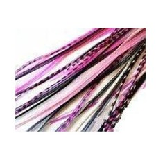 4-7 inch Hot Pink, Black, Grizzly 100 Real Hair 5 Feather Extensions bonded at