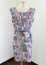 Isabella Demarco Tahari Levine Iredescent Floral Belted Sheath Dress Size 10