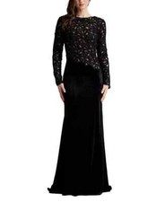 NEW TADASHI SHOJI Sinnott Chenille Embroidered Gown in BLack/nude Size 12 WD329