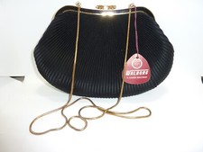 NEW VTG WALBORG Elegant Satin Pleated Clutch Evening Bag Handbag BLACK/GOLD