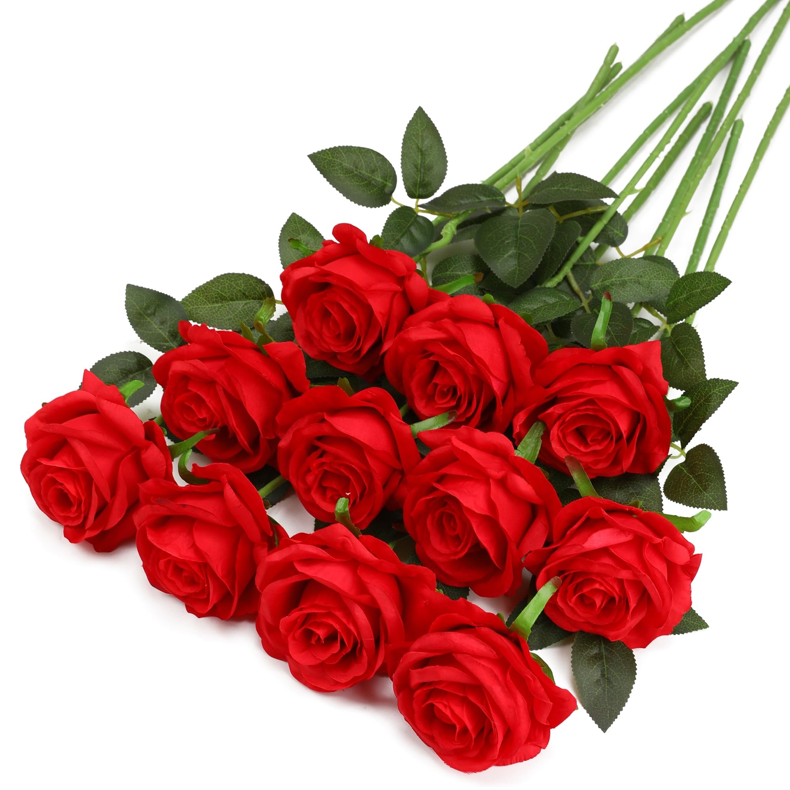 Red Fake Roses Artificial Flowers - 10 Pcs Fake Artificial Roses Silk Flowers...