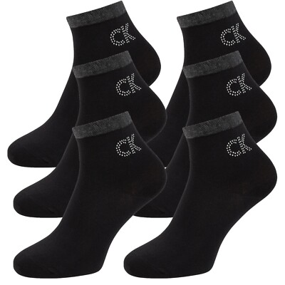6er Pack Calvin Klein Damen Knöchelsocken Socken mit Logo Schwarz Größen 37-41