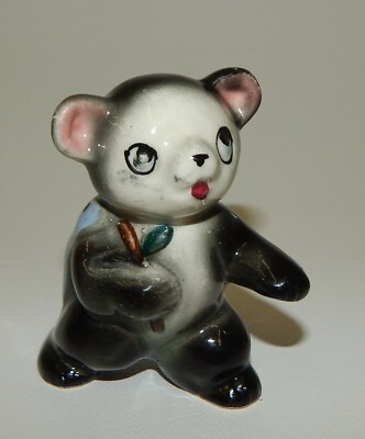 Vintage Anthropomorphic Bear with Fish on Pole Small Figurine Japan