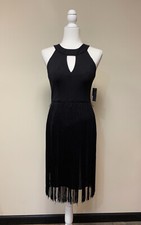 NWT Vince Camuto  Black Fringed Cocktail New Years Dress Size 4 Belt Is Missing