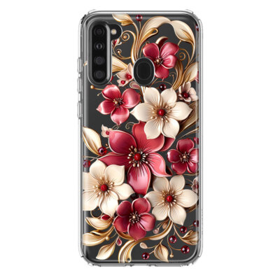 Mundaze Case for Samsung Galaxy A21 Cover Abstract Metallic Pink Flowers