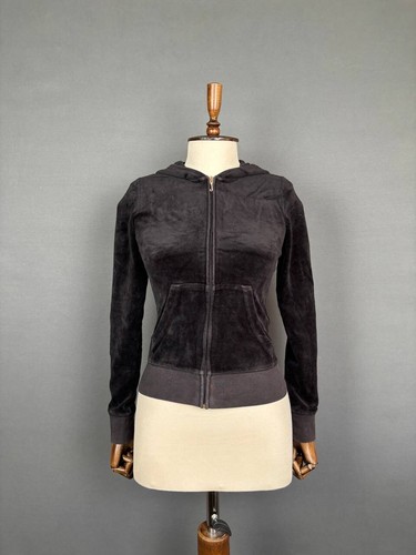 Juicy Couture Womens Hooded Sweatshirt Size XS Black Cotton Long Sleeve