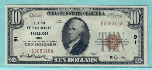 Toledo OHIO Charter 91 First National Bank Toledo $10 29-1 CU-65(PCGS) PPQ - Picture 3 of 4