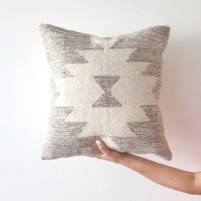 Handmade Wool Cushion Cover Boho Throw Decorative White Grey Aztec Kilim Pillows