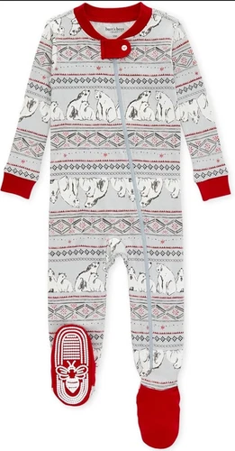 🐻 Burt’s Bees Baby Organic Polar Bear Fair Isle Footed Pajama Sz 12M