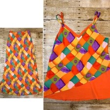 Vintage 90s Diamond Watercolor Print Pattern Skirt Blouse Set Victoria Chaise L