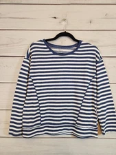 JCP Women's Blue & White Stripe Light Weight Long Sleeve Knit Top Size M