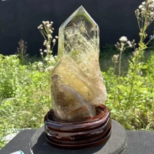9.63LB TOP!Natural smoky citrine quartz obelisk crystal point wand tower+stand