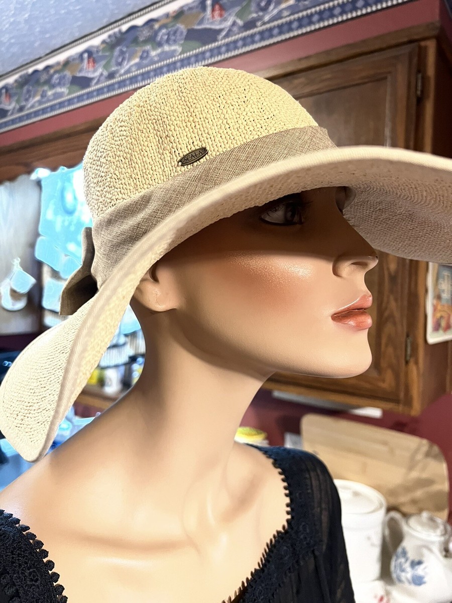 SCALA ONE SIZE JUTE WIDE BRIM SUN /HAT ADJUSTABLE NWOT With 