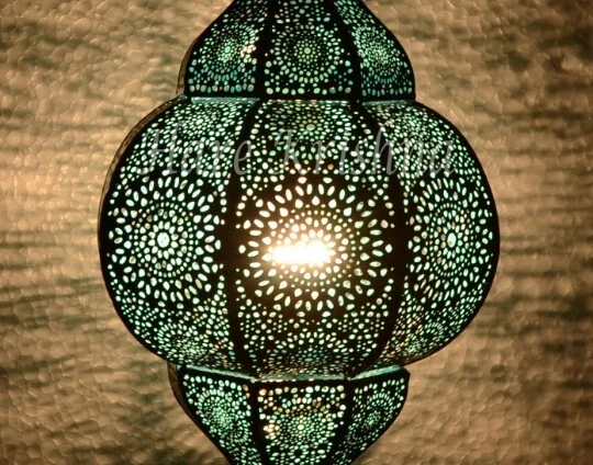 Lámpara colgante de techo marroquí hecha a mano turca moderna de diseño vintage de 14" Foto 3 de 4