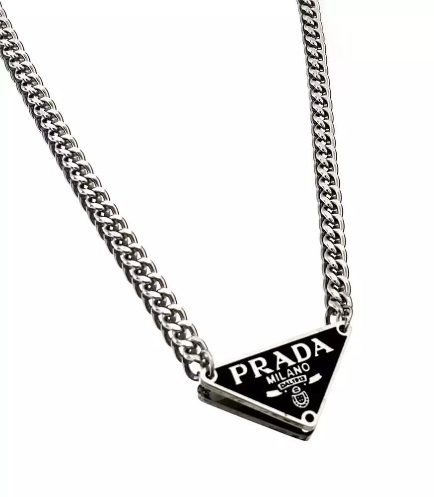 Prada Tag Necklace‼️ BLACK/SILVER‼️ Triangle Necklace in Black!!