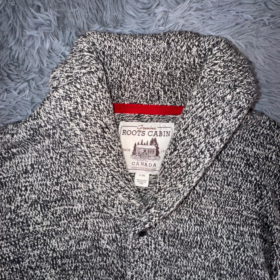 Cárdigan Suéter Cuello Chal Cabina Roots Para Hombre Grande Blanco Negro Tejido Pescador Foto 4 de 4
