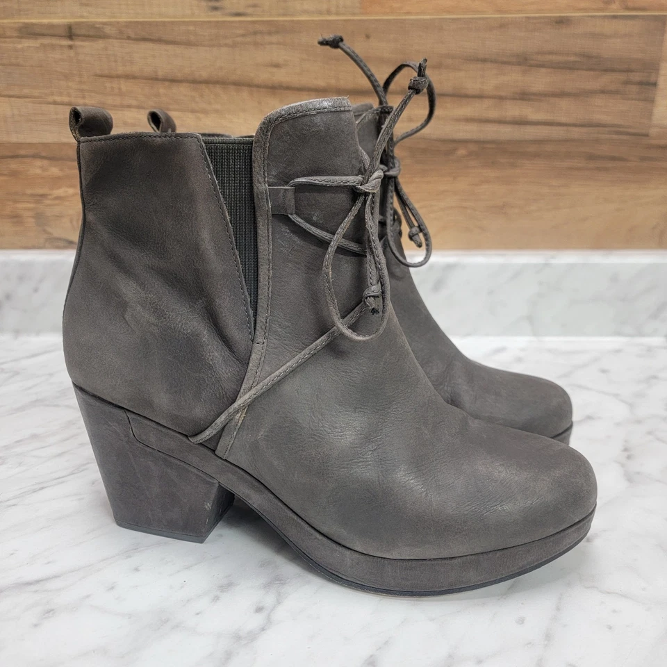 Botín al tobillo Eileen Fisher para mujer talla 8,5 gris cuero informal tacón ancho Foto 2 de 4