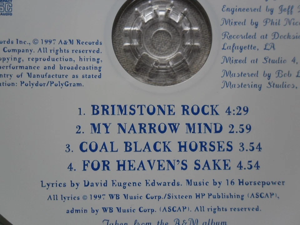 16 HORSEPOWER -- LOW ESTATE - 4 TRACK ALBUM SAMPLER -- (A&M Records, 1997) PROMO - Bild 3 von 4