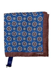Cremieux Pocket Square Blue Brown 100 Silk Made In Italy 12  Foulard New 39.50