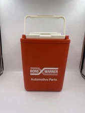 Vtg Borg Warner Automotive Parts Red Flip Top Tall Plastic Cooler Made in USA