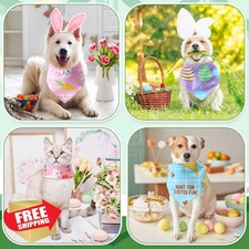 Chunful 50 Pcs Easter Dog Bandanas Bulk with Sayings Holiday Dog Bandanas Tri...