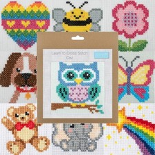 Learn to Cross Stitch Kit Choice of 10 Bright Designs Beginner Teach Kids to Sew