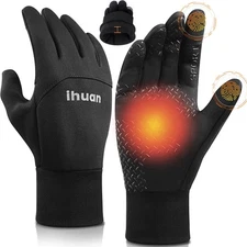 ihuan Winter Waterproof Gloves for Men Women Warm Running Large, Black 