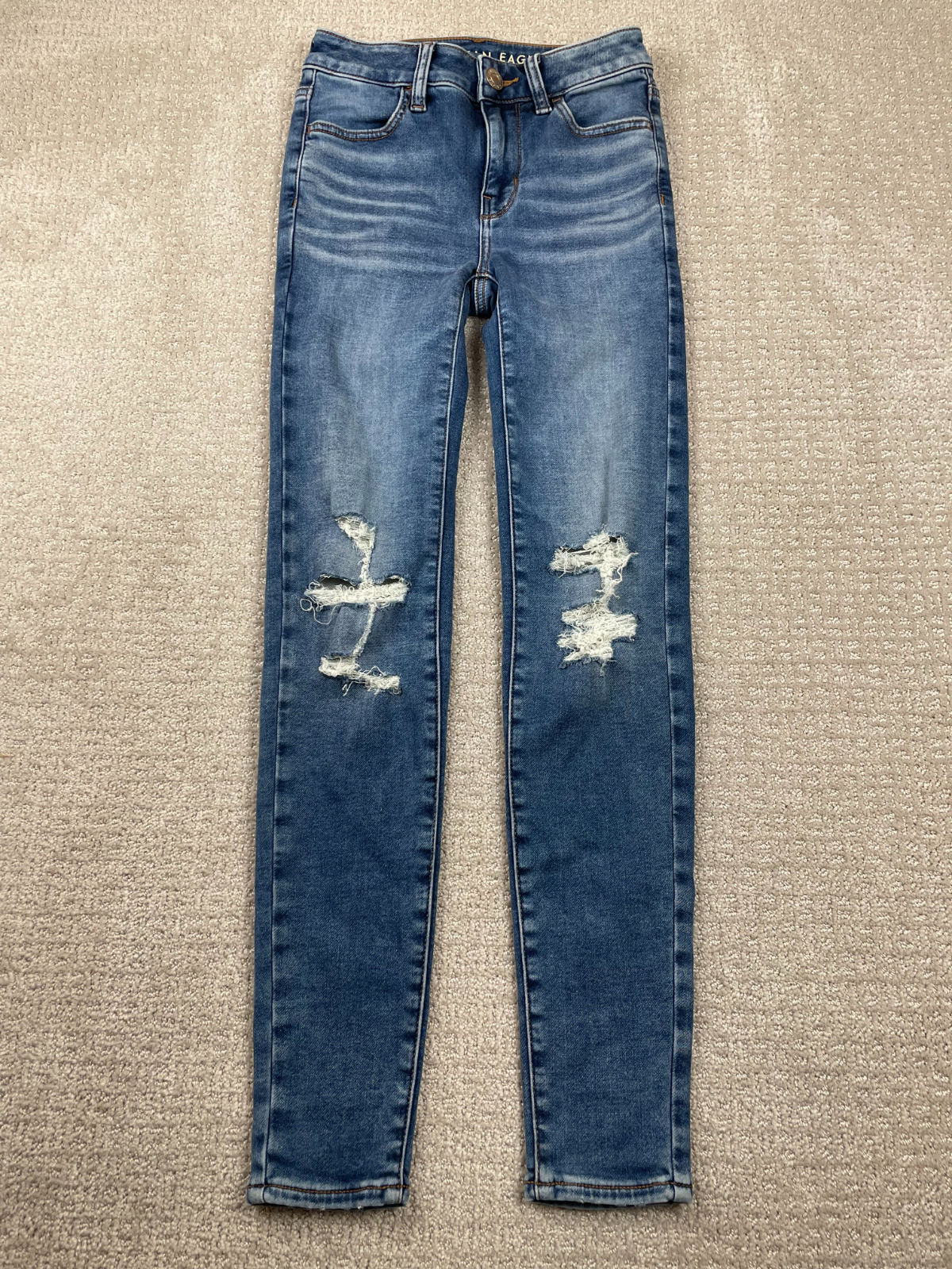 American Eagle Jeans Womens Size 00 Skinny Leg Slim Fit Distressed Denim Stretch