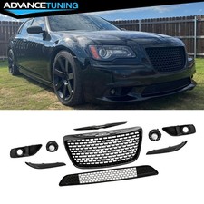 Fits 11-14 Chrysler 300 Srt8 Gloss Black Front Grilles W Fog Light- Srt8 Style