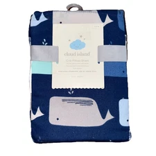 Cloud Island Fitted Crib Sheet Navy Whales 100% Cotton Baby Infant NEW