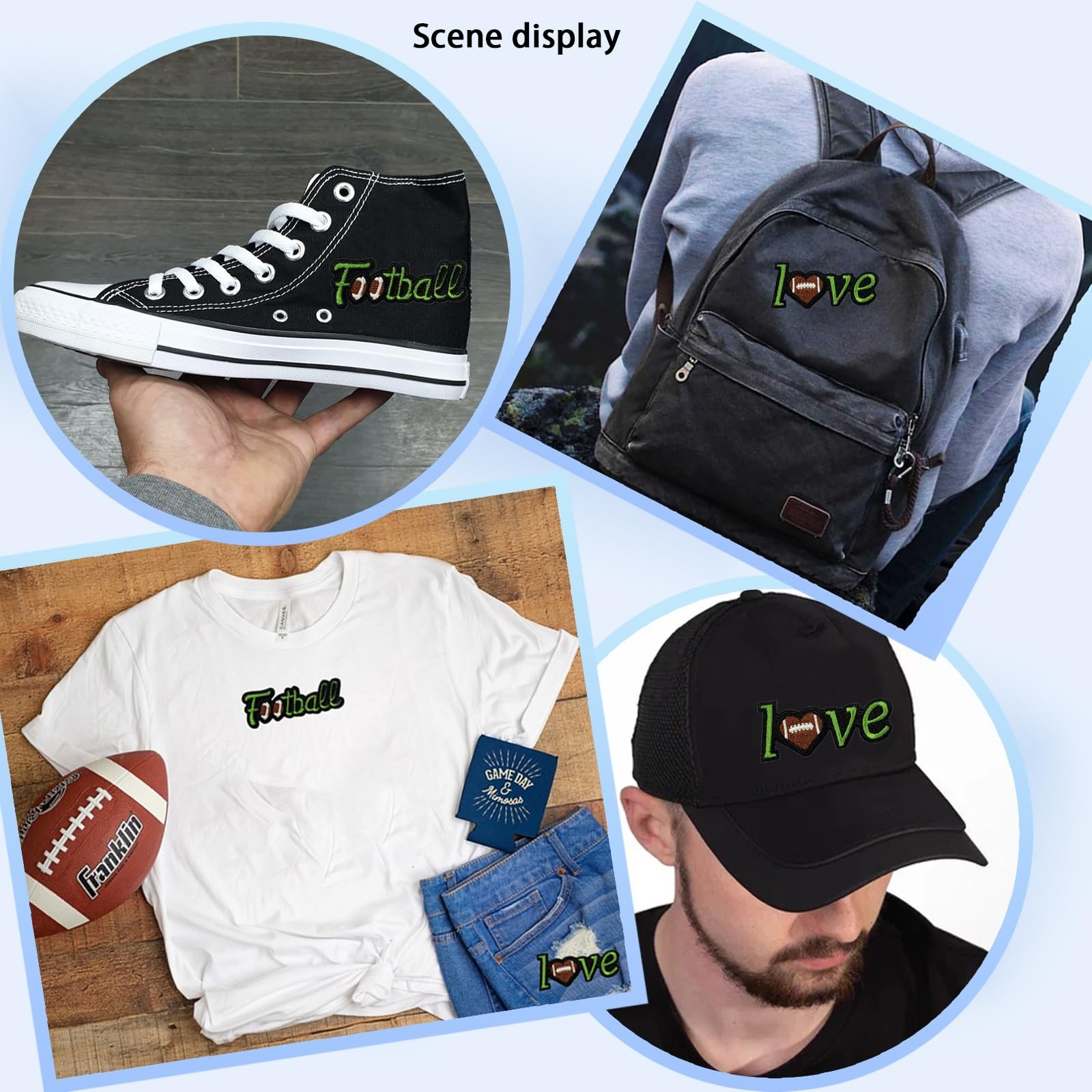 12 Pcs Football Iron On Patches, Sports Letter Patches for Clothes, Jeans, Ja...