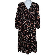 Old Navy Smocked Bodice Maxi Dress Womens 4X Black Ditsy Floral Cottagecore Boho