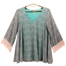 Show Me Your Mumu Womens Tunic Dress Size L Boho Floral Crochet Lace Trim Summer