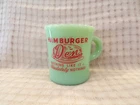 Rare Old Fire-King Jadite HAMBURGER DEN Restaurant Ware Advertising Coffee Mug